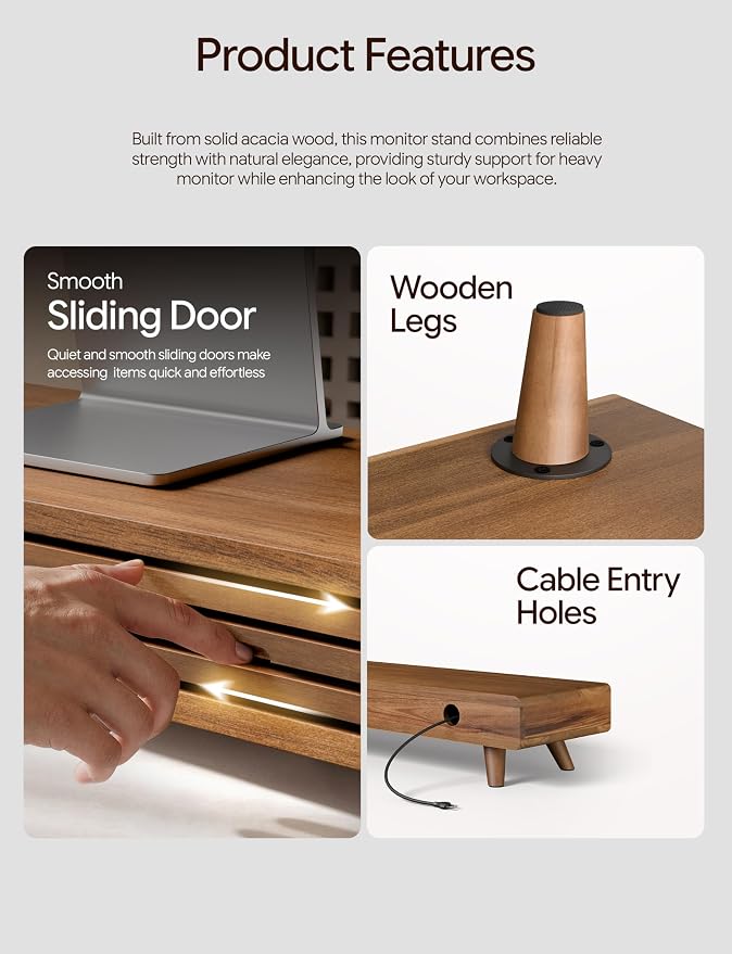 Tinamo 24" Wood Monitor Stand Riser - Image 3