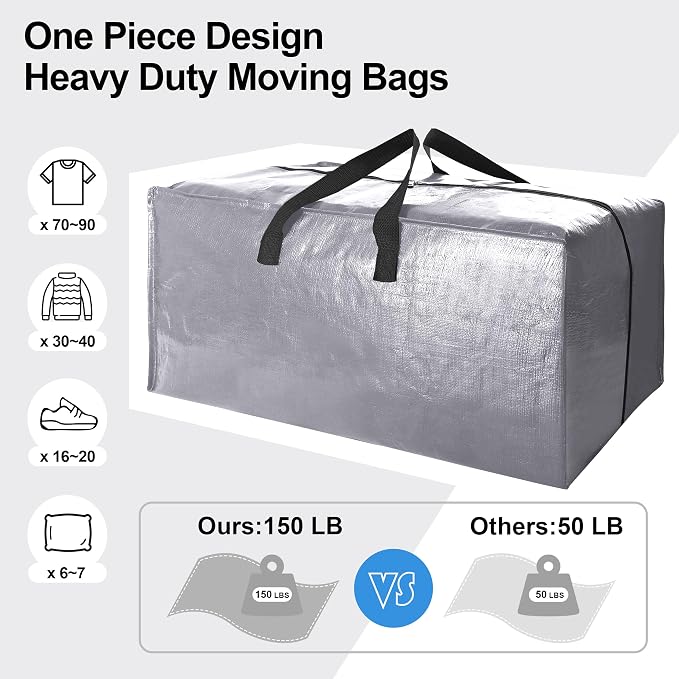 6 Pack Heavy Duty Extra Large Moving Bags W/Backpack Straps - Image 5
