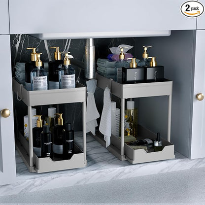DEKAVA Under Sink Organizer 2 Pack，Bathroom Cabinet Organizer，2 Tier Sliding by DEKAVA