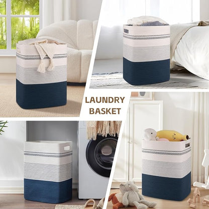Laundry Hamper, Large Woven Rope Tall Laundry Basket - Image 8
