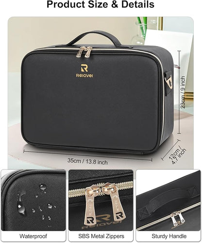 Relavel Makeup Train Case With LED Mirror, Professional Travel Cosmetic Bag - Image 3