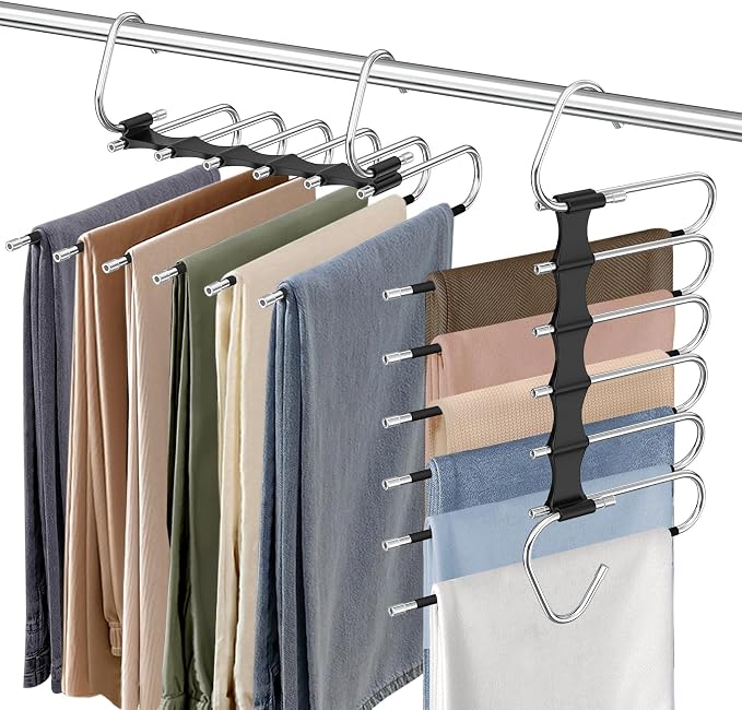 Upgrade 6 Layers Pants Hangers Space Saving, 2 Pack Stainless Steel by Besslly