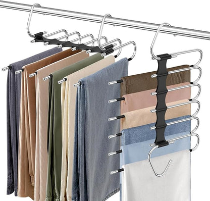 Upgrade 6 Layers Pants Hangers Space Saving, 2 Pack Stainless Steel by Besslly