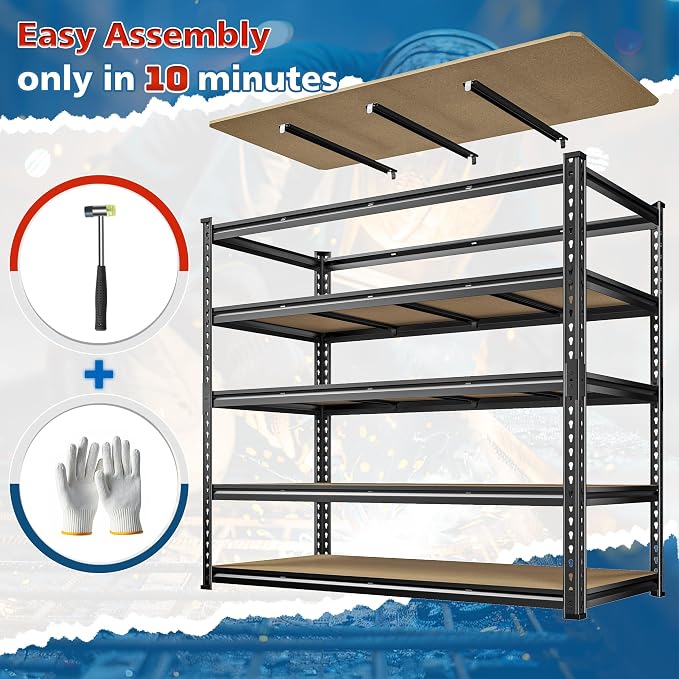 55" W Storage Shelves, 2550LBS Garage Shelving, 5-Tier Metal Shelving Unit - Image 7