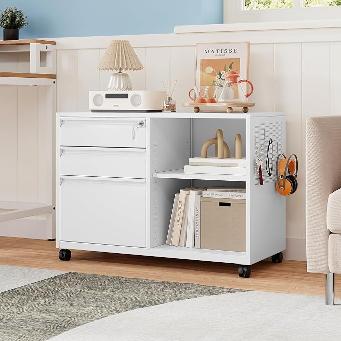 MIIIKO File Cabinet 3 Drawer, Home Office Rolling File Storage Cabinet - Image 2