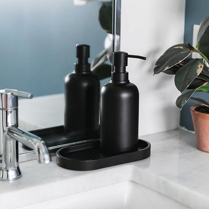 Matte Black Round Soap Dispenser Tray, 8” Soap and Lotion Bottle Tray Organizer - Image 6