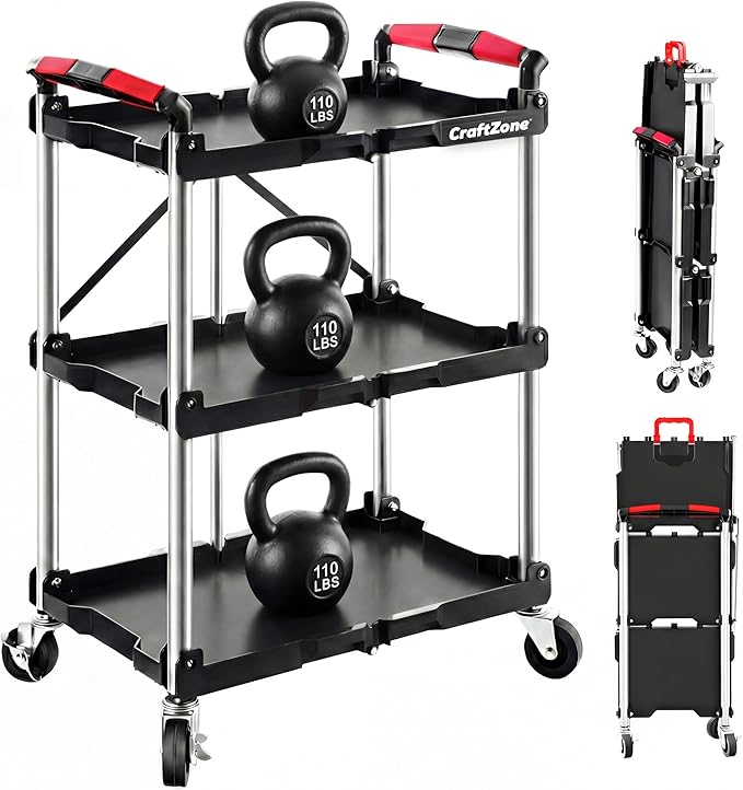 Folding Service Cart, Rolling Utility Cart, 330 LBS Collapsible Service Cart by CraftZone