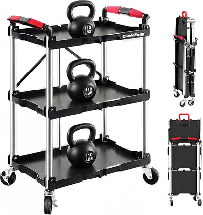 Folding Service Cart, Rolling Utility Cart, 330 LBS Collapsible Service Cart by CraftZone