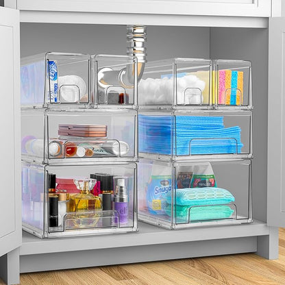 Sorbus 2 Medium & 4 Small Clear Stackable Storage Drawers – Plastic Organizer - Image 2