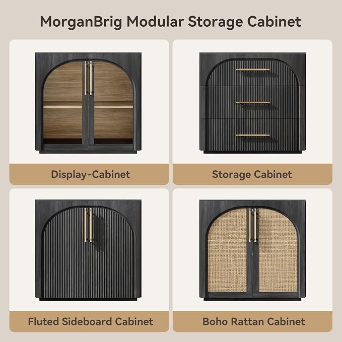 Sideboard Cabinet with Glass Doors, Adjustable Shelves, Mid-Century Modern - Image 7