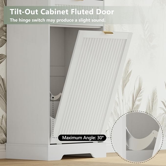 13 Gallons Tilt Out Trash Can Cabinet, Wooden Fluted Trash Garbage Can Cabinet - Image 6
