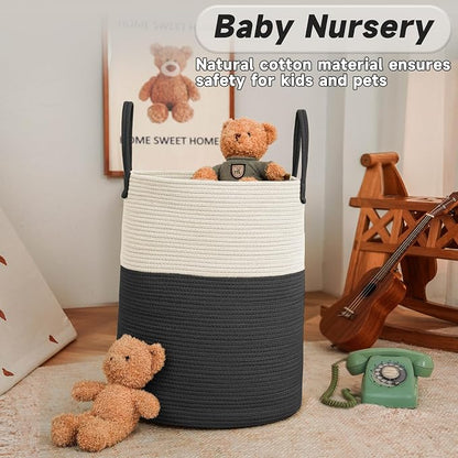 Large Woven Laundry Basket Hamper, 100L Cotton Rope Storage Bin - Image 2