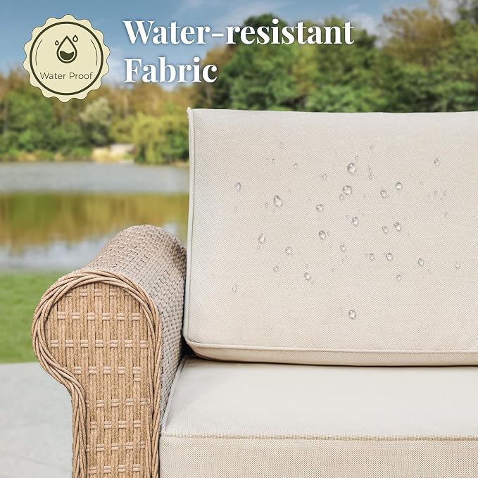 Patio Furniture Set, 7 Piece Outdoor Rattan Wicker Sectional Conversation Set - Image 4