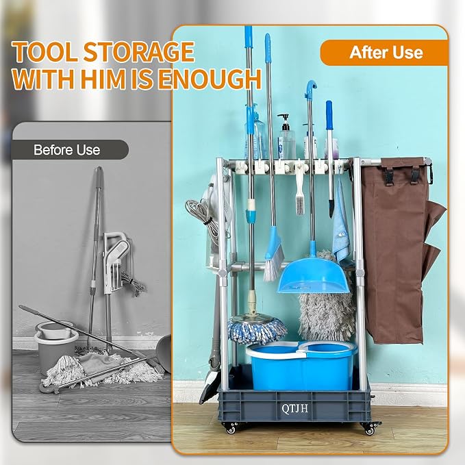 Rolling Cleaning Cart, Cleaning Tools Organizer, Housekeeping & Janitorial Cart - Image 2