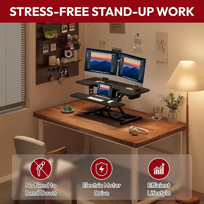 SANODESK 42" Electric Standing Desk Converter, Height Adjustable Riser - Image 3