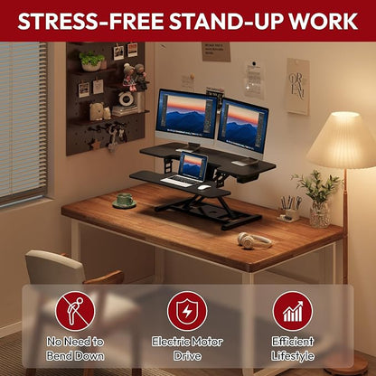 SANODESK 42" Electric Standing Desk Converter, Height Adjustable Riser - Image 3