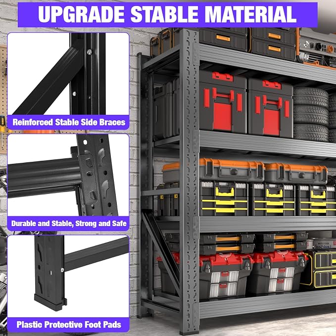 Metal Garage Shelving Unit, Heavy Duty 4-Tier Adjustable Wire Storage Rack - Image 7