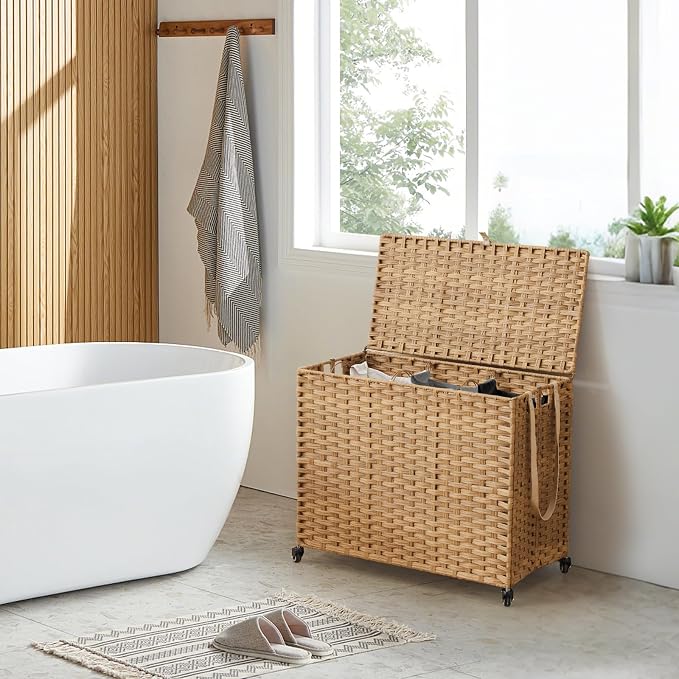 Laundry Hamper with Wheels, 52.8 Gallon Rolling Laundry Basket with Lid - Image 3