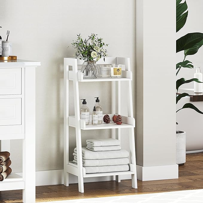 UTEX 3-Tier Bathroom Ladder Shelf, Small Towel Storage Rack, 2 Built-In Handles by UTEX