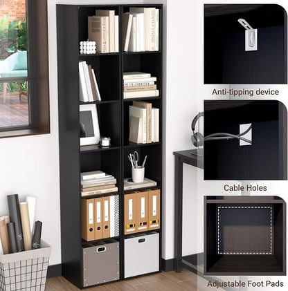 6 Cube Storage Organizer, Narrow Open Shelf Bookcase, Freestanding 6 Cube - Image 6