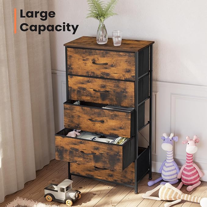 Tall Dresser, Wide Vertical Fabric Storage Tower, 5 Drawer | Sturdy Steel Frame - Image 4