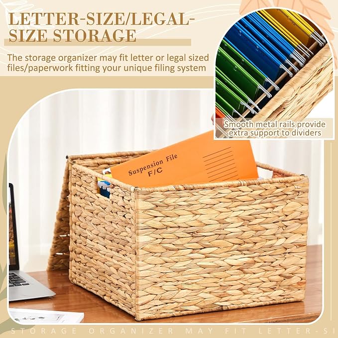 Jingmore Large Decorative Hanging File Box Water Hyacinth Wicker Basket File - Image 3