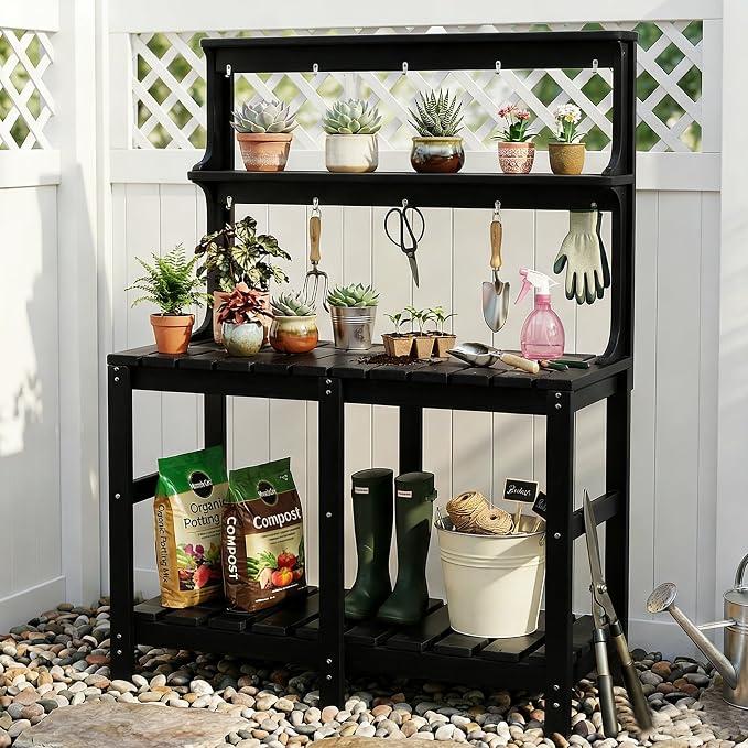 Outdoor Potting Bench with 3 Tier, All-Weather Patio Potting Table with Tool - Image 2