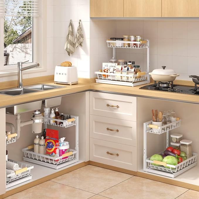 Sevenblue 2-Pack 2-Tier Height Adjustable Under Sink Organizer & Storage | - Image 6