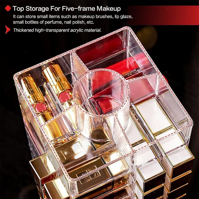 Acrylic Lipstick Tower Holder, 360 Degree Rotating Makeup Cosmetic Lipsticks - Image 6