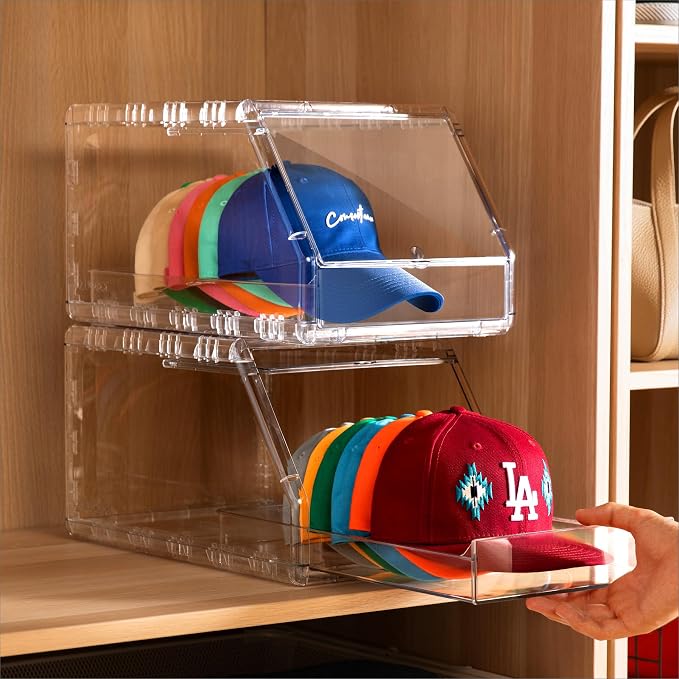 Ozueccr 2 Pack Hat Organizer for Baseball Caps – Stackable Clear Display Box by Ozueccr
