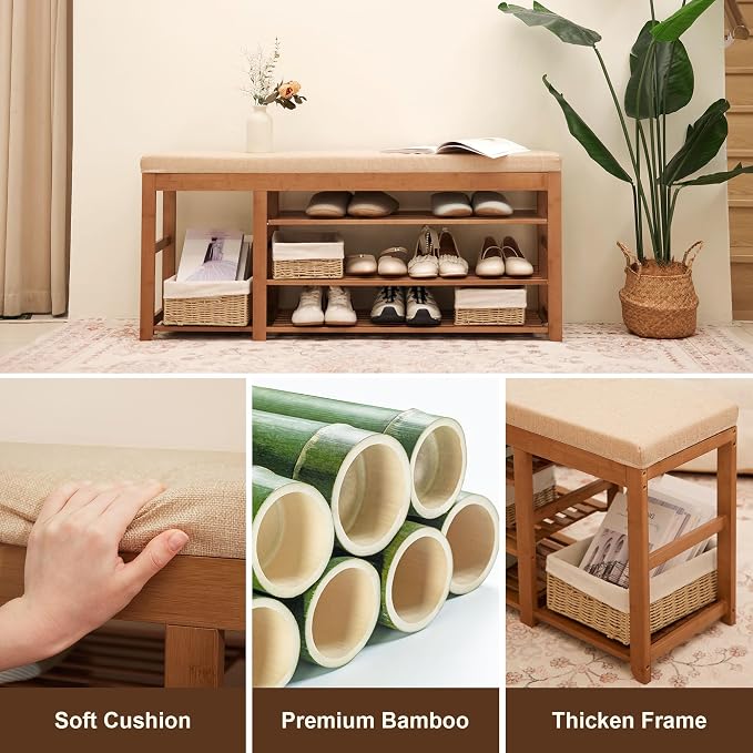 PETKABOO Shoe Rack Bench with Cushion 39.4“, Shoe Rack - Image 6