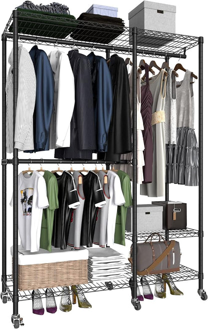 Portable Closets Heavy Duty Garment Rack Adjustable Rolling Clothes Rack by Serxis