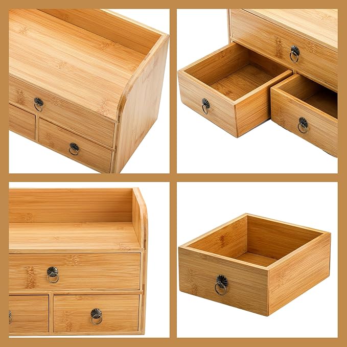 Nicunom Bamboo Desk Organizer, 3-Tier Bamboo Tabletop Storage Organization - Image 4