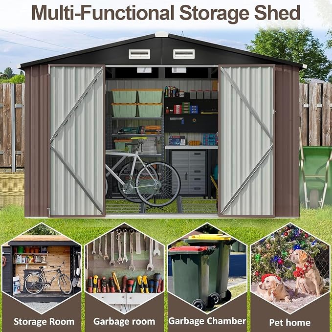Aoxun 9.4x7.3x6.5 FT Outdoor Metal Storage Shed - Image 3