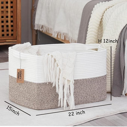 COMFY-HOMI Large Laundry for Organizing|Rectangle Cotton Rope Storage - Image 3