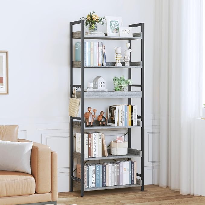 HCHQHS 6 Tier Bookshelf, Adjustable Industrial Bookcase, Vertical Tall Book - Image 7