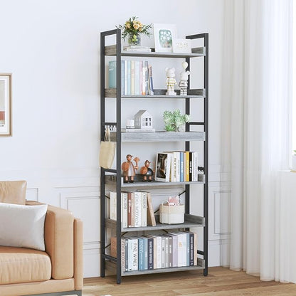 HCHQHS 6 Tier Bookshelf, Adjustable Industrial Bookcase, Vertical Tall Book - Image 7