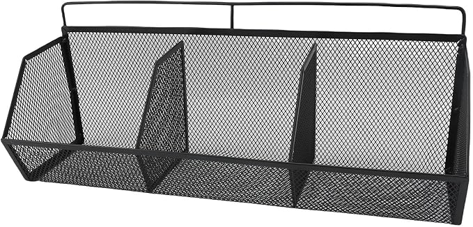Metal Wire Basket, 3 Grids Wall Hanging Baskets, Wall Mount Slanted Opening by oreilet