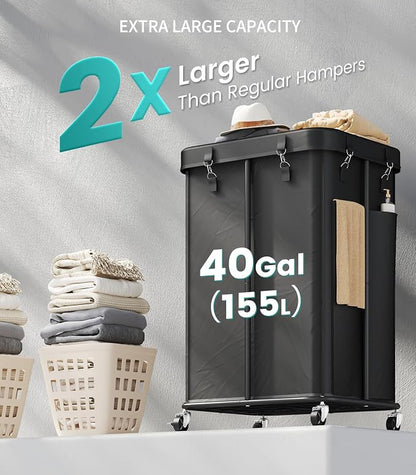 Laundry Hamper with Wheels, Rolling Laundry Basket with Metal Frame and - Image 2