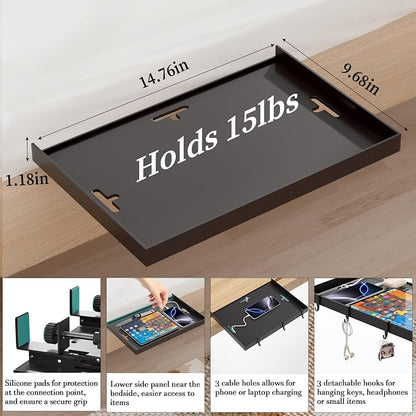 Foldable Bedside Shelf, Metal Clip-On Bed Tray Table - Image 6