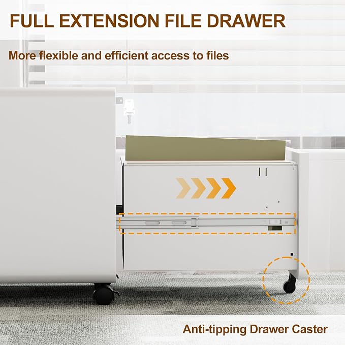2 Drawer File Cabinet with Lock and 4 Keys, Mobile Metal Filing Cabinet - Image 5
