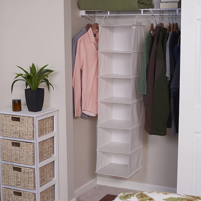 Household Essentials 311312 Hanging Closet Organizer | 6-Shelves | Natural - Image 4