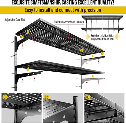 2-Pack 2 Tier 1.3x4ft Garage Shelving Wall Mounted, 520lbs Load - Image 6