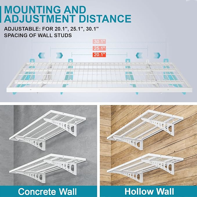 2-Pack 1.5×3.8ft Garage Wall Shelving, 18×45.6 inches Heavy Duty Wall Mounted - Image 3