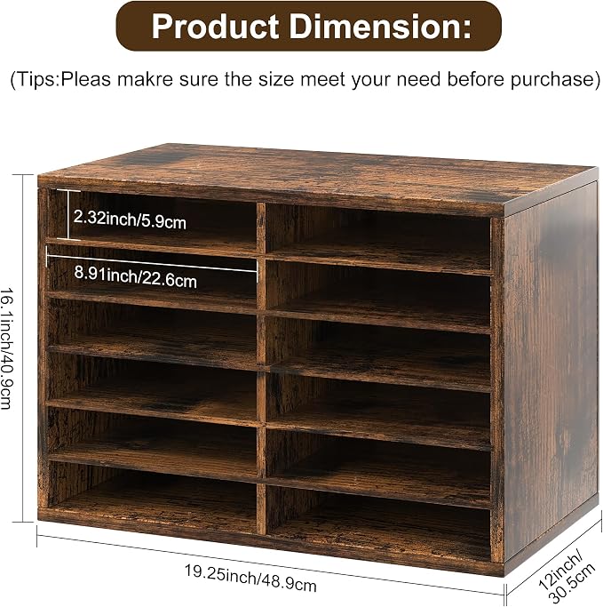 Literature Organizer 12 Slots Wooden Mailboxes - Image 2