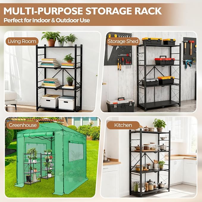 EAGLE PEAK 4-Tier Foldable Greenhouse Shelf, Heavy Duty Metal Storage Rack - Image 7