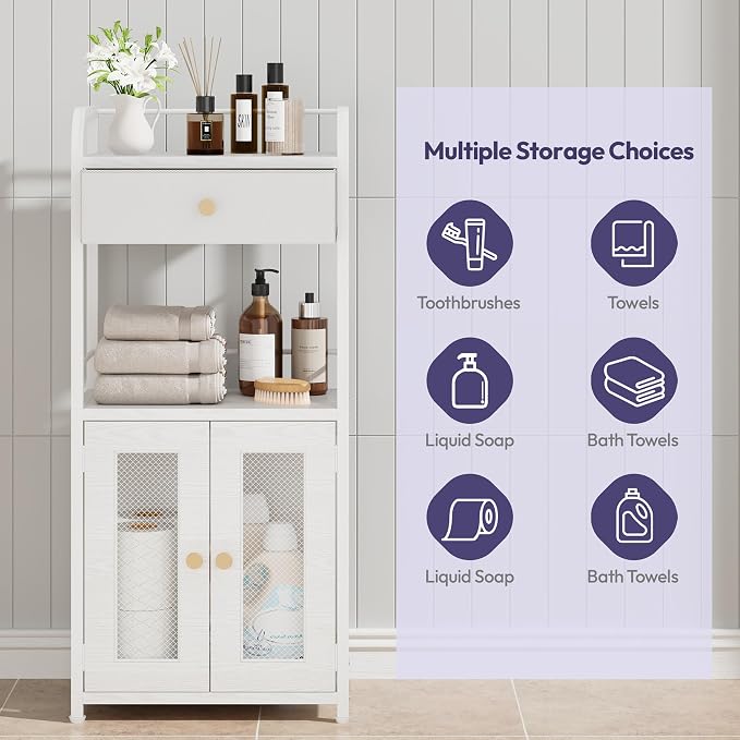 SWTYMIKI 14.57"x32.28" Bathroom Storage Cabinet – Freestanding Toilet Paper - Image 4
