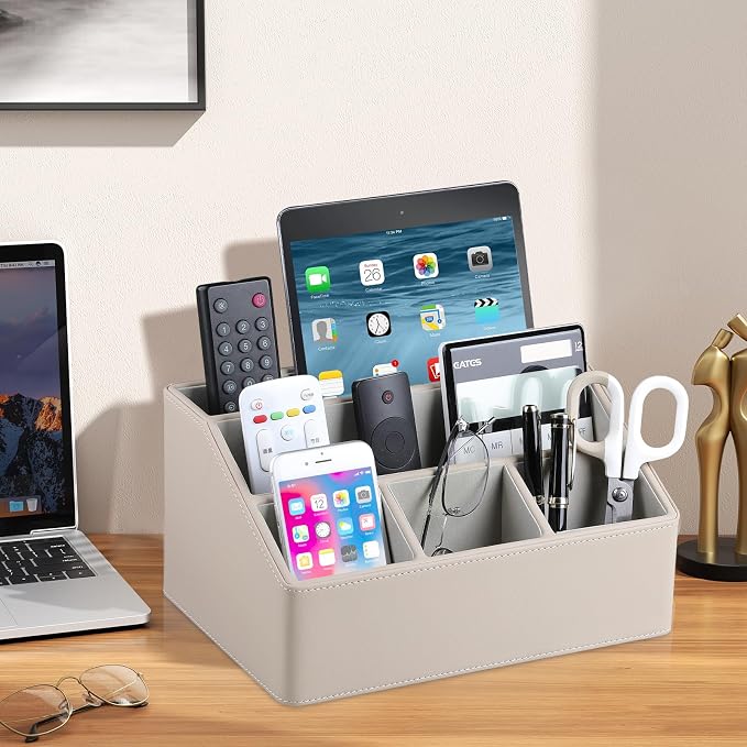 PU Leather Desk Organizer, Luxury Remote Control Holder - Image 6