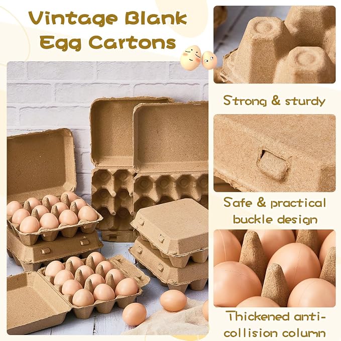 Rtteri 50 Pieces Paper Pulp Egg Cartons 3x4 Style Vintage Blank Egg Cartons - Image 3
