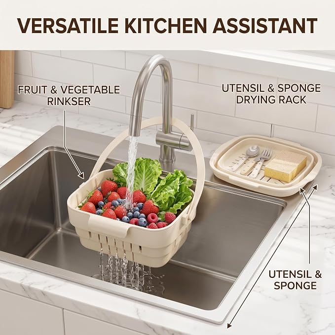 Foldable Hanging Kitchen Sink Drain Basket, Collapsible Space Saving Colander - Image 3
